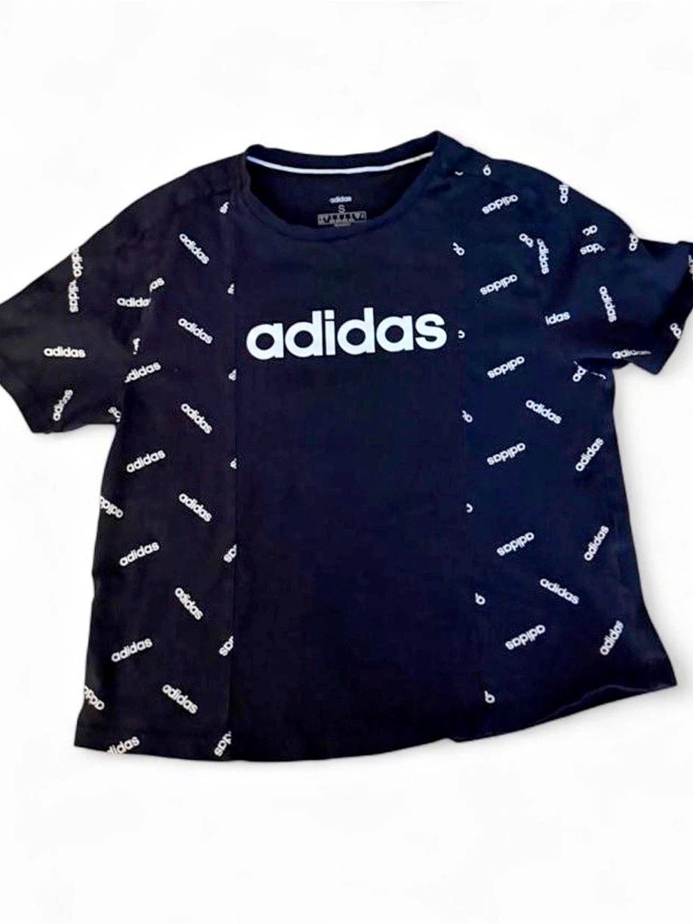 Adidas Women’s Small Black All Over Logo Print Graphic T-Shirt